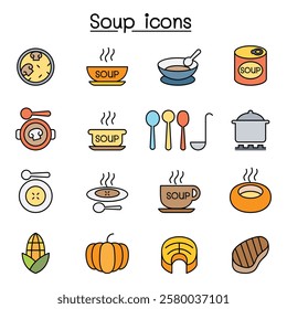 Soup icon set in color line style