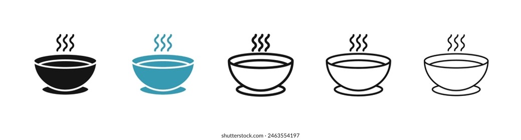 Soup icon set. hot soup bowl with spoon icon. Asian Chinese soup sign suitable for UI designs.