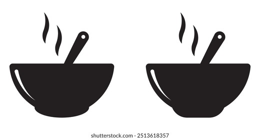 Soup icon set. hot soup bowl with spoon icon. Asian Chinese soup sign suitable for UI designs.