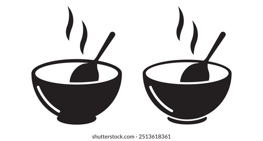 Soup icon set. hot soup bowl with spoon icon. Asian Chinese soup sign suitable for UI designs.