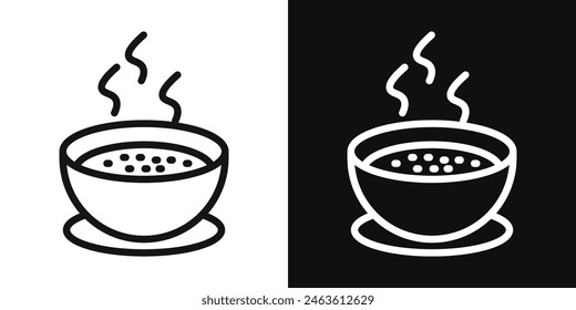 Soup icon set. Steaming soup bowl with spoon vector symbol. Traditional Asian soup icon.