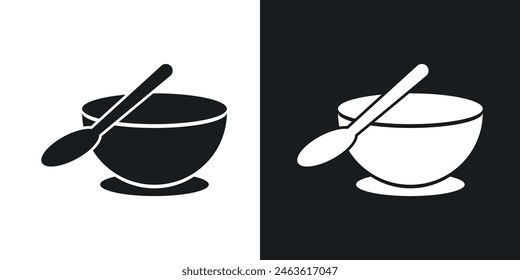 Soup icon set. Steaming soup bowl with spoon vector symbol. Traditional soup icon.