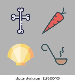 soup icon set. vector set about carrot, clam, bones and ladle icons set.