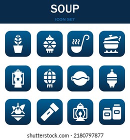 soup icon set. Vector  illustrations related with Pot, Lantern and Ladle