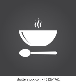 soup icon vector, plate and spoon solid logo illustration, pictogram isolated on black