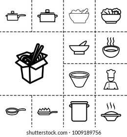 Soup icons. set of 13 editable outline soup icons such as bowl, soup, noodles fast food, chef, food, pan