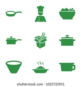 Soup icons. set of 9 editable filled soup icons such as pot, noodles fast food, chef, bowl, pan