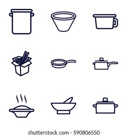 soup icons set. Set of 9 soup outline icons such as bowl, noodles fast food, pan, soup
