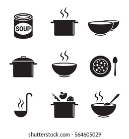 Soup icons set. Black on a white background