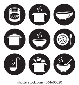 Soup icons set. White on a black background