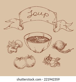 soup and ingredients