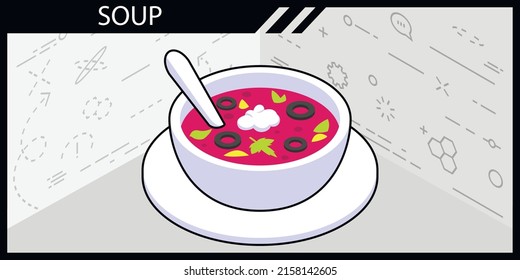 Soup isometric design icon. Vector web illustration. 3d colorful concept