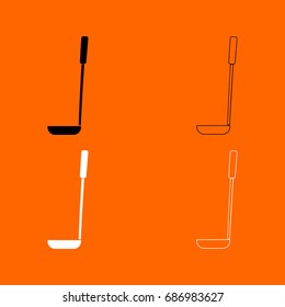 Soup ladle black and white set icon .