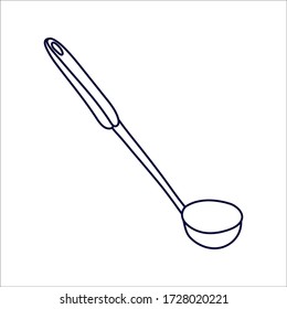 Soup ladle in doodle style. Hand drawn vector illustration in black ink isolated on white background. 