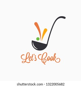 Soup ladle with food splash concept. Cooking spoon design on white background
