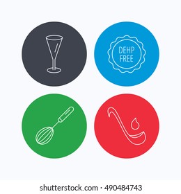 Soup ladle, glass and whisk icons.