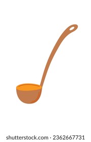 Soup ladle hand drawn cartoon simple doodle style vector illustration, kitchen utensils design element, cookware with long handle for serving dishes