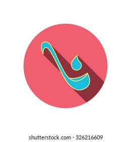 Soup ladle icon. Kitchen spoon sign. Red flat circle button. Linear icon with shadow. Vector