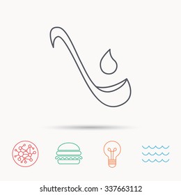 Soup ladle icon. Kitchen spoon sign. Global connect network, ocean wave and burger icons. Lightbulb lamp symbol.