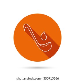 Soup ladle icon. Kitchen spoon sign. Round orange web button with shadow.