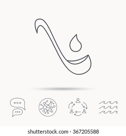 Soup ladle icon. Kitchen spoon sign. Global connect network, ocean wave and chat dialog icons. Teamwork symbol.
