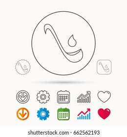 Soup ladle icon. Kitchen spoon sign. Calendar, Graph chart and Cogwheel signs. Download and Heart love linear web icons. Vector
