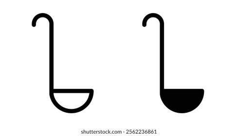 Soup ladle Icons pack in outlined and flat versions