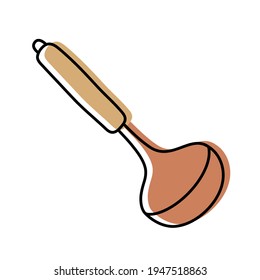 Soup ladle. Kitchenware sketch. Doodle line vector kitchen utensil and tool. Cutlery illustration
