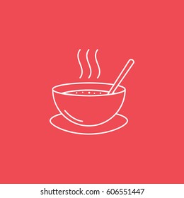 Soup Line Icon On Red Background