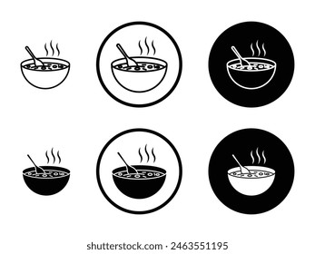 Conjunto de iconos de línea de sopa. tazón de sopa caliente con símbolo de cuchara. Icono de sopa chino asiático apto para App y Sitios web.