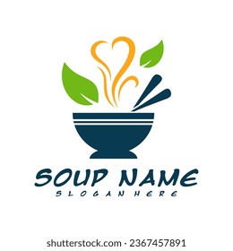 Soup logo design concept. Food Cooking logo vector. Kitchen logo with pot full of vegetables.