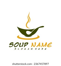 Soup logo design concept. Food Cooking logo vector. Kitchen logo with pot full of vegetables.