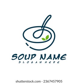 Concepto de diseño del logo de la sopa. Vector del logo de Cocina de Comida. Logo de la cocina con una olla llena de verduras.