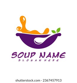 Soup logo design concept. Food Cooking logo vector. Kitchen logo with pot full of vegetables.