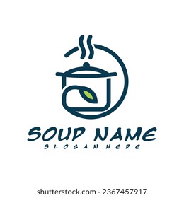 Concepto de diseño del logo de la sopa. Vector del logo de Cocina de Comida. Logo de la cocina con una olla llena de verduras.