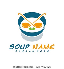 Soup logo design concept. Food Cooking logo vector. Kitchen logo with pot full of vegetables.
