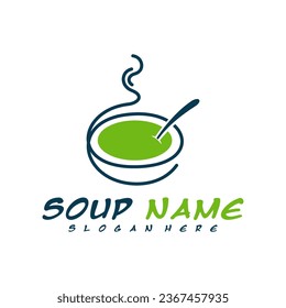 Concepto de diseño del logo de la sopa. Vector del logo de Cocina de Comida. Logo de la cocina con una olla llena de verduras.