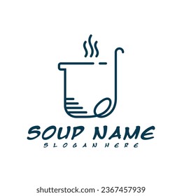 Concepto de diseño del logo de la sopa. Vector del logo de Cocina de Comida. Logo de la cocina con una olla llena de verduras.