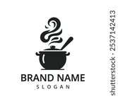 Soup logo template, Boiler symbol black silhouette, black cookware illustration on white background.