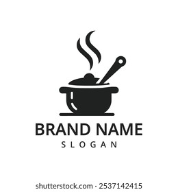 Soup logo template, Boiler symbol black silhouette, black cookware illustration on white background.