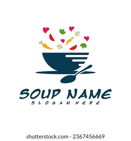 Soup with Love logo design concept. Food Cooking logo vector. Kitchen logo with pot full of vegetables.