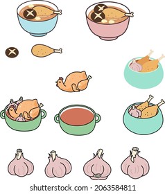 A soup made from garlic and chicken, in different combinations.