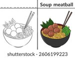 Soup meatball coloring pages for kids and learn to recognize letters, food recognition cards, media for various games in early childhood learning