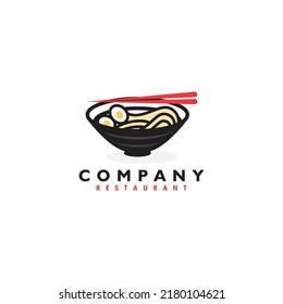 soup noodles bowl with egg logo design illustration, food restaurant logo concept, catering fast food vector template