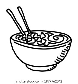 Soup noodles bowl hand drawn illustrtaion vector on white background