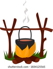 Suppe auf Feuer, Illustration, Vektorgrafik auf weißem Hintergrund