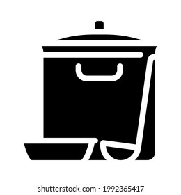soup pan canteen kitchen utensil glyph icon vector. soup pan canteen kitchen utensil sign. isolated contour symbol black illustration