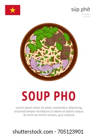 Soup Pho  National vietnamese dish  View from above  Vector flat illustration 