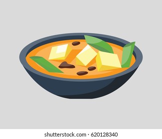 Soup plate in bowl isolated on white background breakfast healthy food hot delicious and vegetarian groats garnish bread cuisine vector illustration.