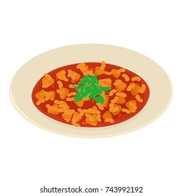 Soup in plate icon. Isometric illustration of soup in plate vector icon for web